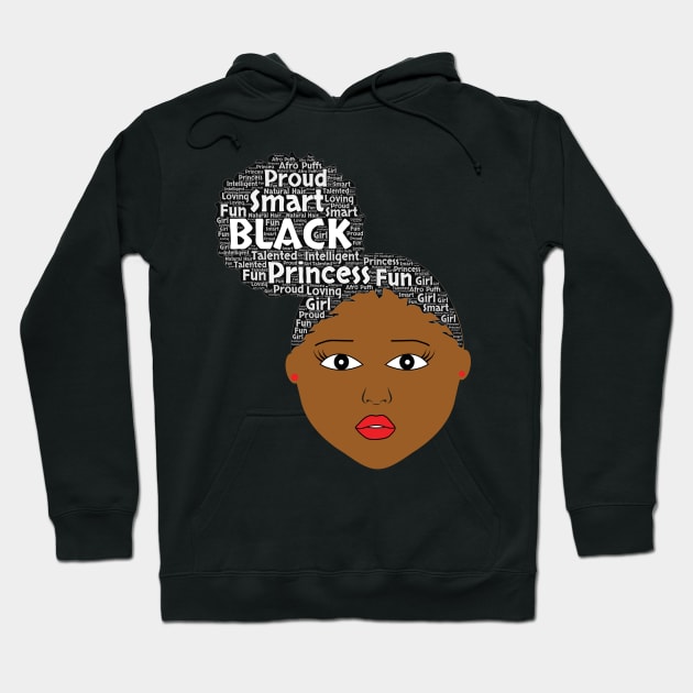 Afro Puff Girl Words in Afro Art Hoodie by blackartmattersshop